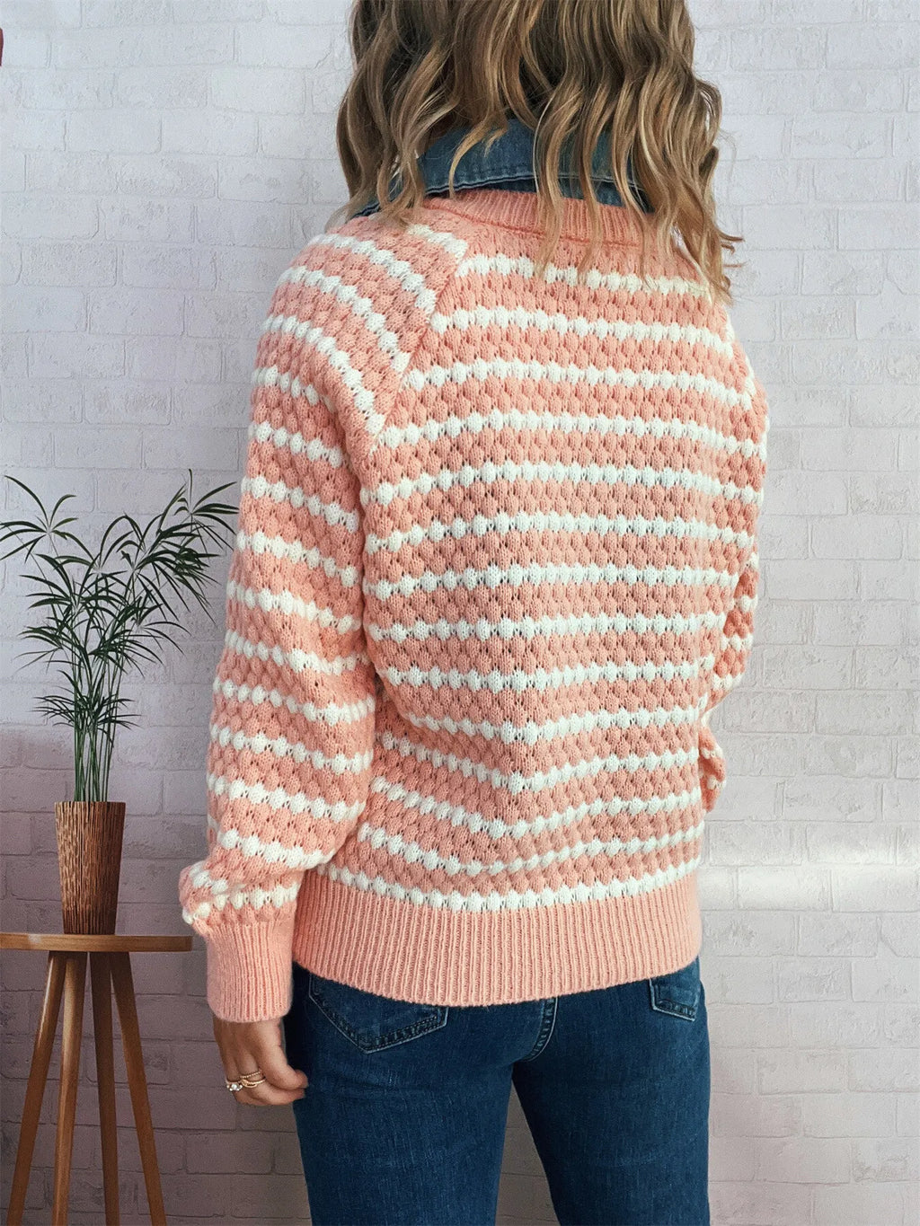 Contrast Striped Sweater with Denim Collar d18e1449ecf04f5da068778164cde709-Max-Origin