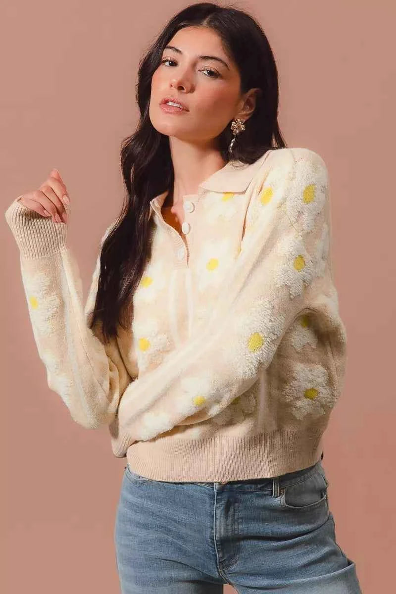 SO ME Floral Stripe Polo Collar Sweater d1a73f74-d66a-455a-afb7-d8aa982ea7c4-Max-Origin