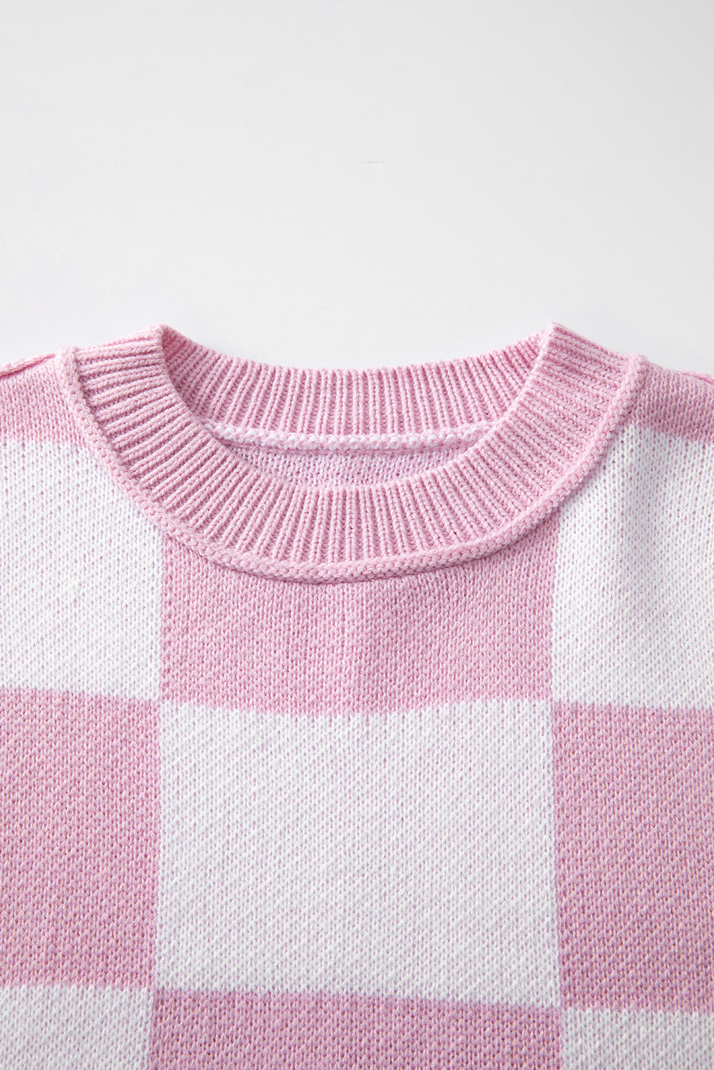 Pink Checked Bishop Sleeve Pullover Sweater d1ae323e950ba675