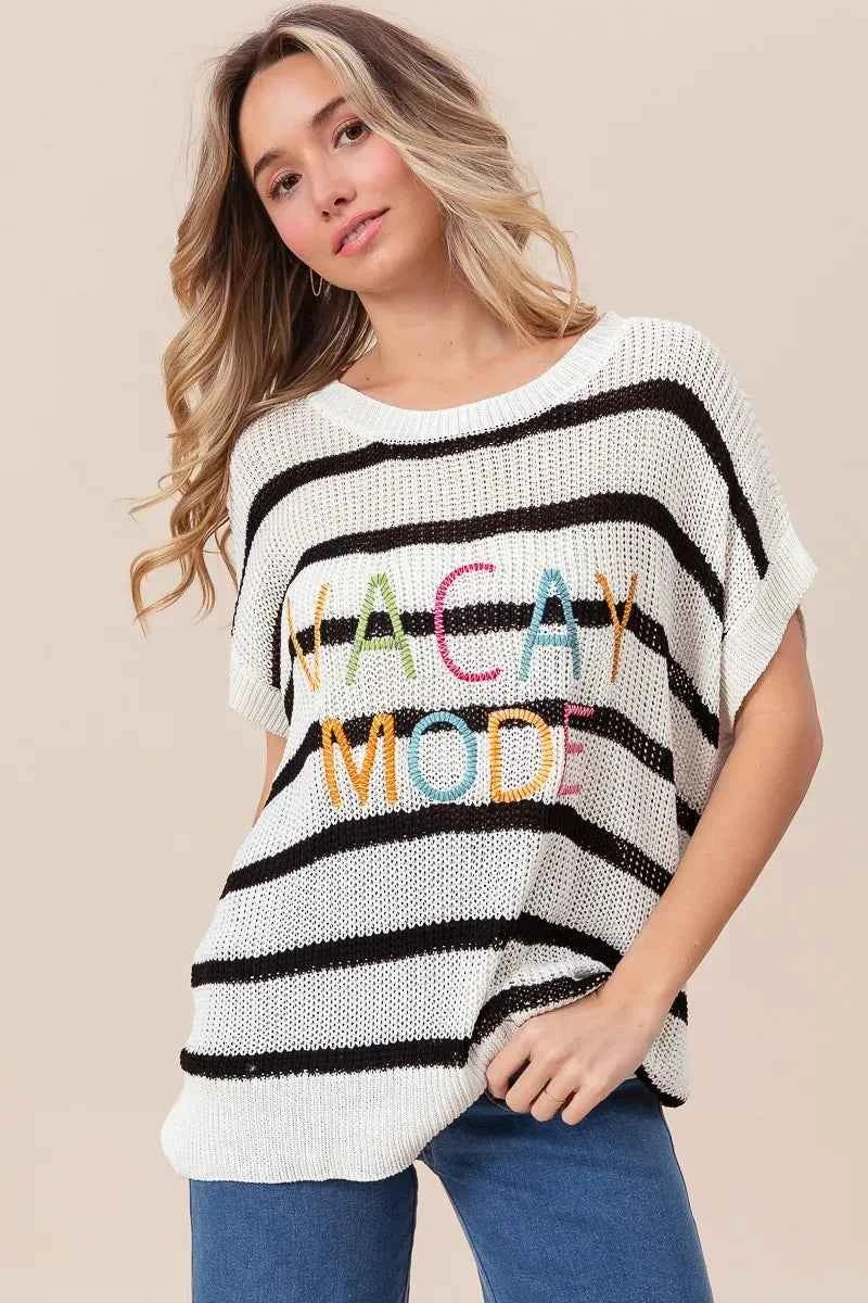 BiBi Vacay Mode Lettering Drop Shoulder Striped Sweater d1c027966a4d49eebf5cd1b7be62ce16-Max-Origin