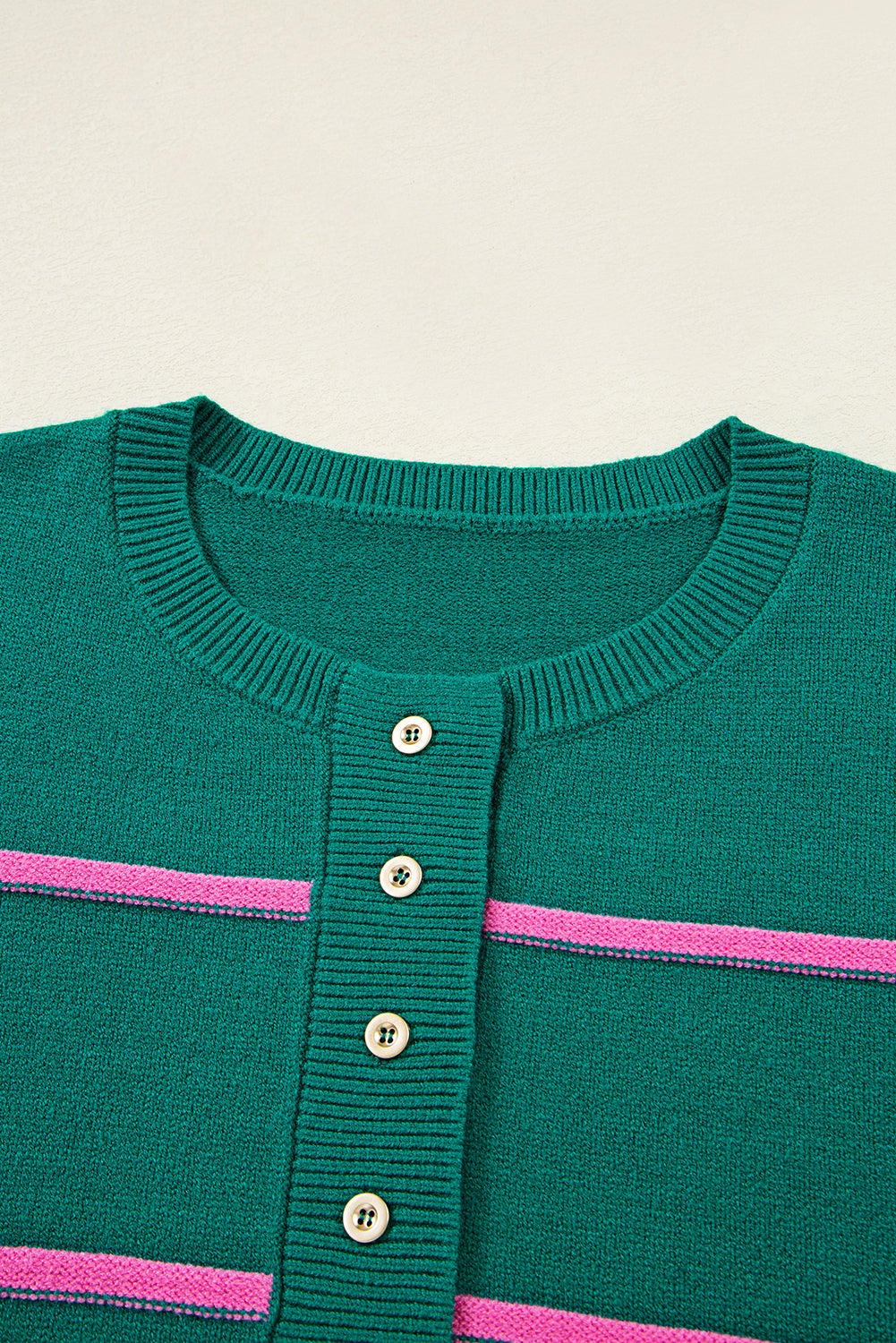 Green Striped Half Button Drop Shoulder Oversized Sweater d1dcae41c9fb24cc