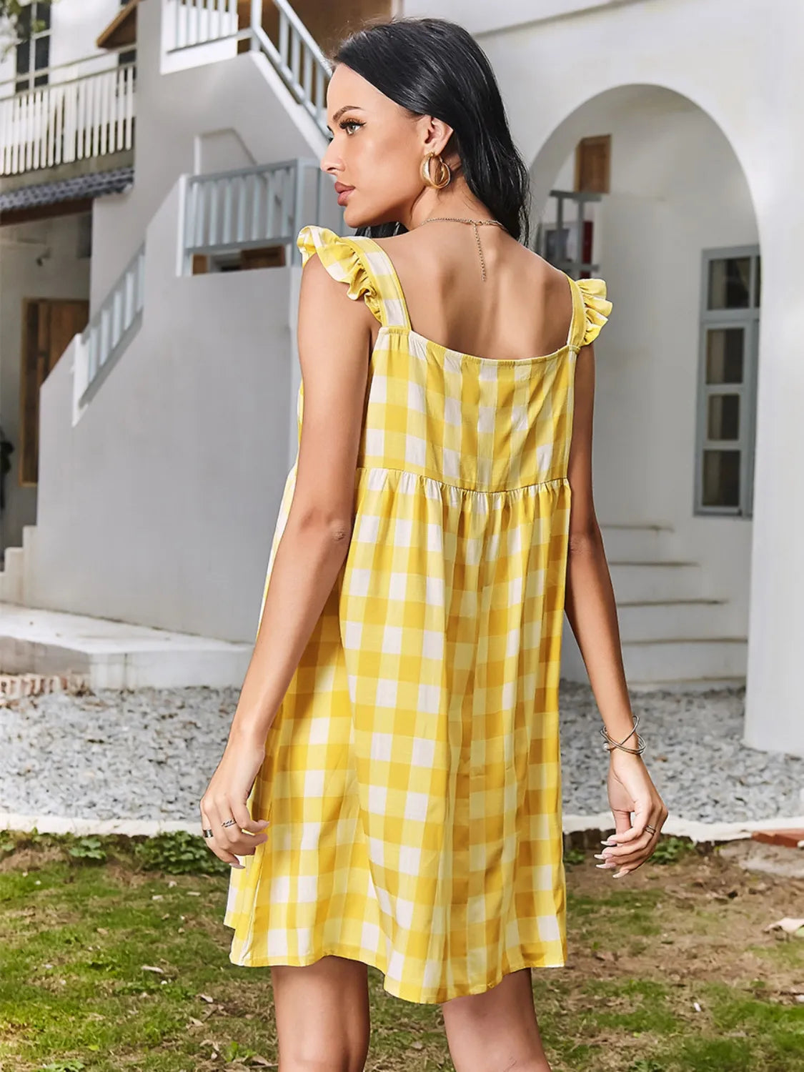 Ruffled Plaid Square Neck Mini Dress d1f2c50b-b54d-42da-8a68-6f73d696ded9-Max-Origin