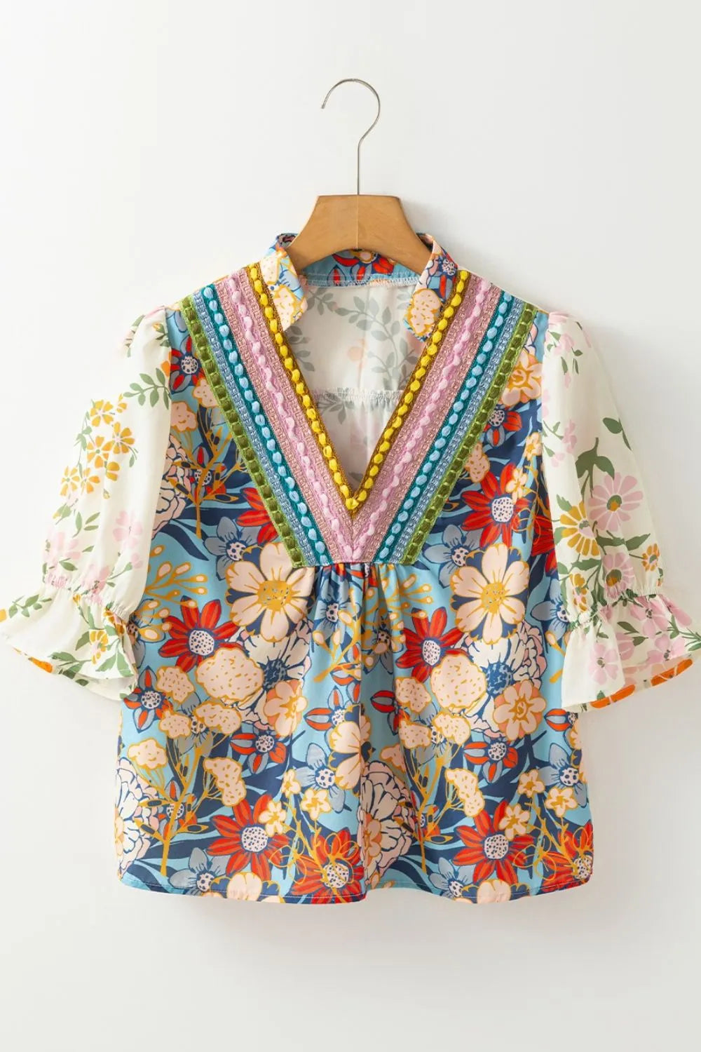 Multicolour Crochet V Neck Half Sleeve Boho Floral Blouse d208e765-daca-4b48-8705-5326fb12b2ac-Max-Origin
