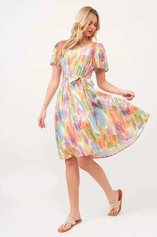 Lime 'N' Chili Watercolor Print Tie Front Midi Dress d22ce8e5bdec4e82857cbfbc3fab39c2-Max-Origin