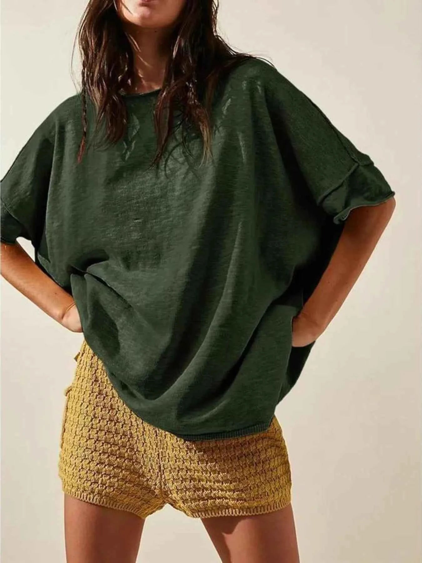 Oversized Round Neck Drop-Shoulder T-Shirt Army Green d22ea51f199f45f499c8fa81eb2b8111-Max-Origin