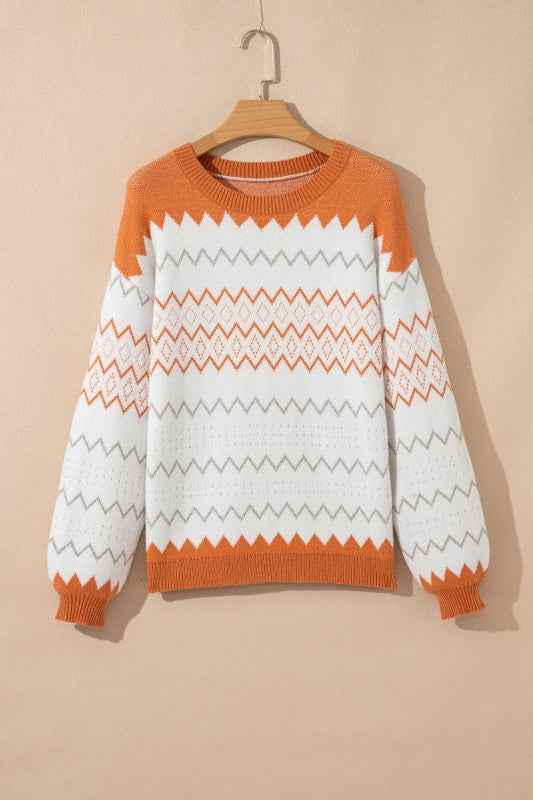 Geometric Zigzag Stripe Crewneck Pullover Sweater d2402b62-ac37-4d7d-a793-12b2c143c0ad