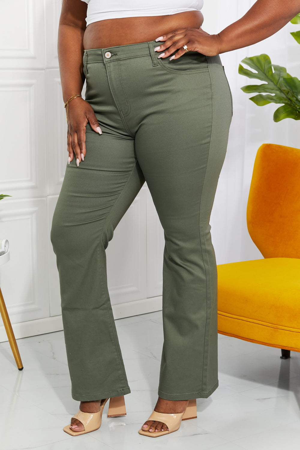 Zenana Clementine Full Size High-Rise Bootcut Jeans in Olive d252aed78e9c45c3b341b65c70f2b194-Max