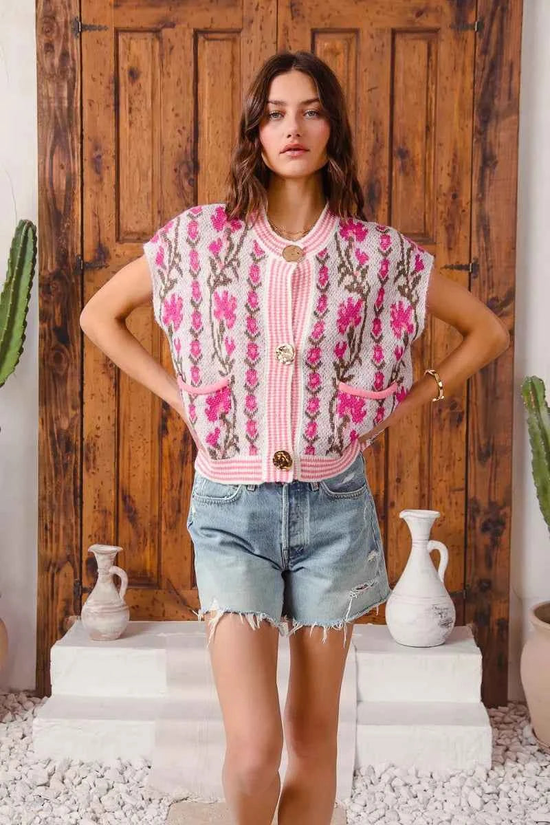 SO ME Button Front Floral and Stripe Knitted Sweater Vest d254406f444d425594b7dc1eaa252f71-Max-Origin