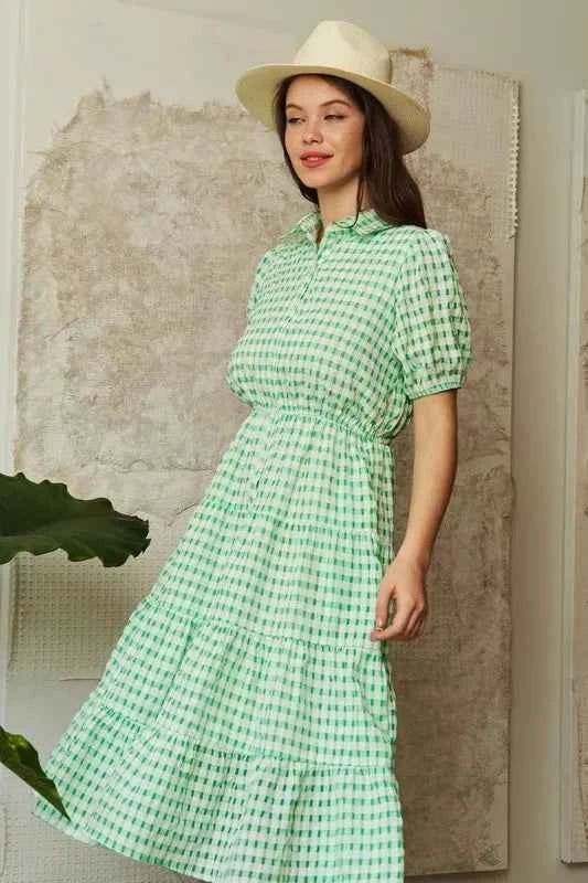 Davi & Dani Checkered Puff Sleeve Tiered Shirt Dress d275b32d4439439eb1077d4c11ff58f8-Max-Origin