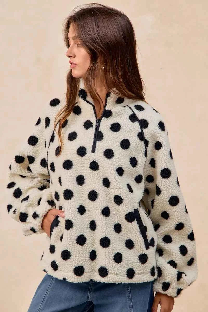 BiBi Polka Dot Sherpa Half Zip Up Top with Side Pocket d27ed874-57b7-48c9-81ea-8dd44db4d8ac-Max-Origin