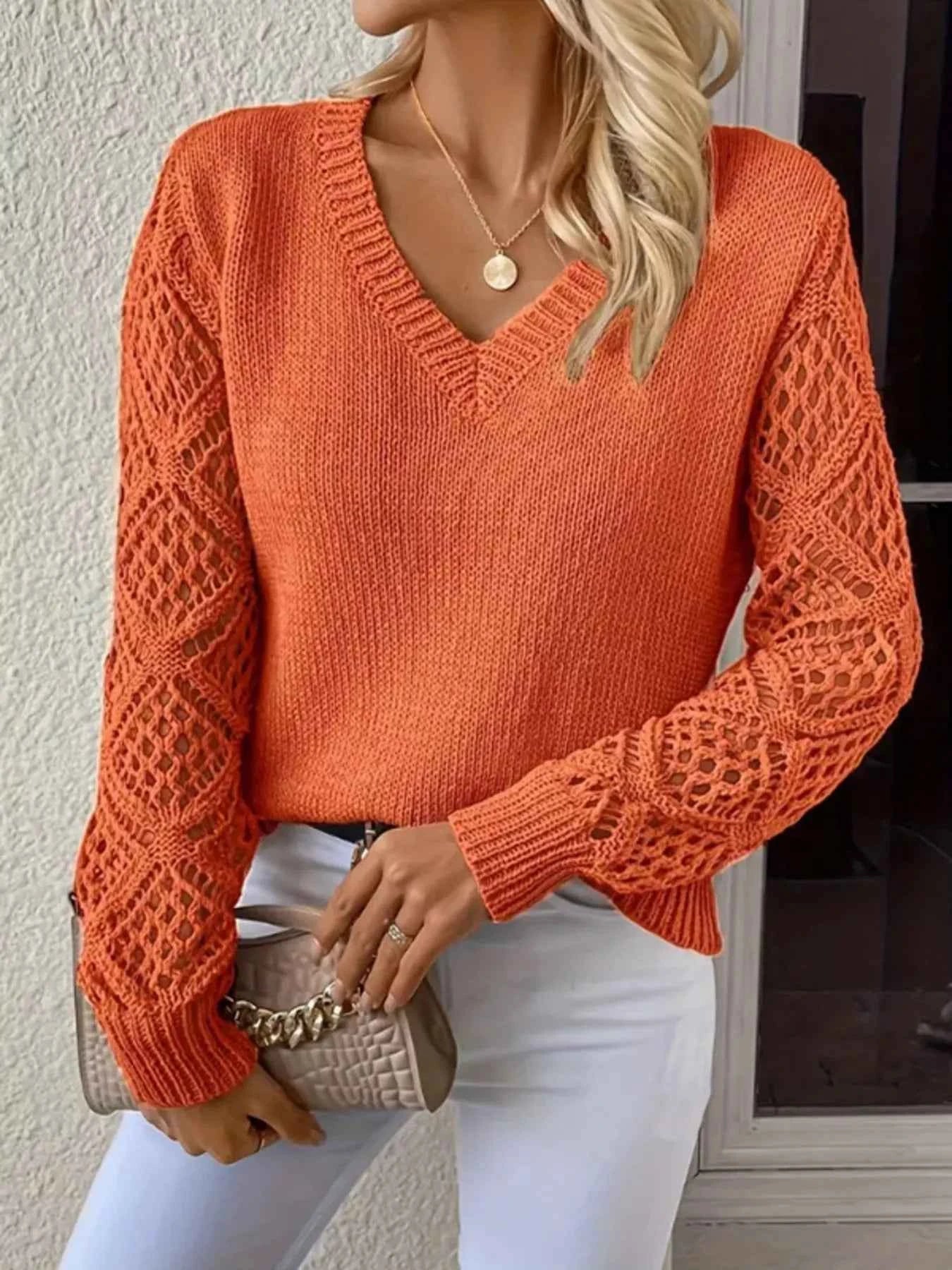 Openwork V-Neck Long Sleeve Sweater d2c5d84408624dc19ab4fc2cc1fdc299-Max-Origin