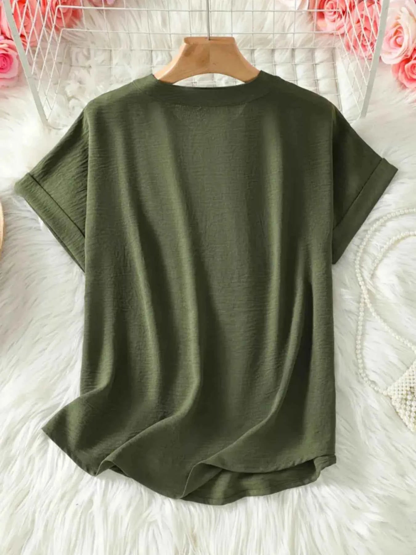 Casual Notched Short Sleeve Blouse d2c81b15444044ddbd371df9f0bc8b55-Max-Origin