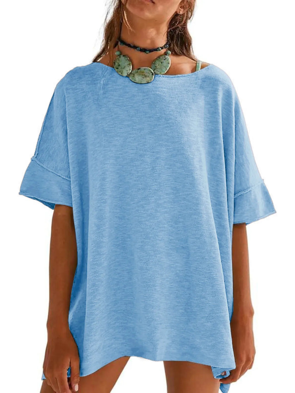 Oversized Round Neck Drop-Shoulder T-Shirt Light Blue d2de27a8cace4cb8ac235abf92eb7a2c-Max-Origin