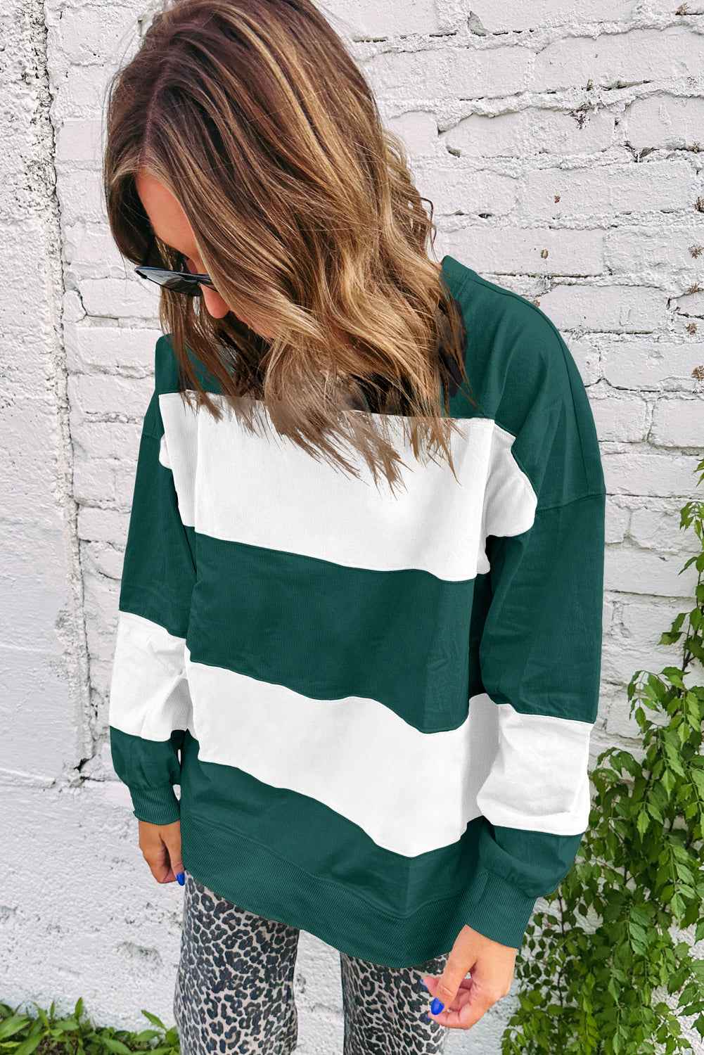 Evergreen Colorblock Drop Shoulder Baggy Sweatshirt d2e124ce34e0fb4a