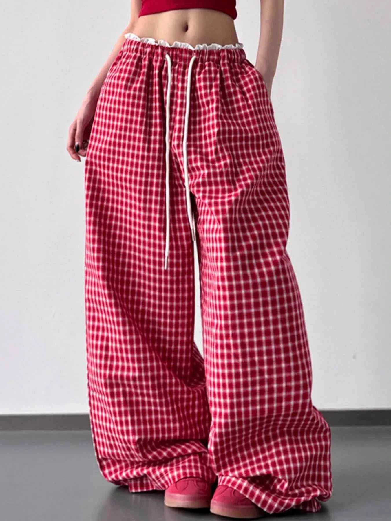 Drawstring Plaid Wide Leg Pants d2efc8c6-149a-482e-8986-d77f8634aee3-Max-Origin