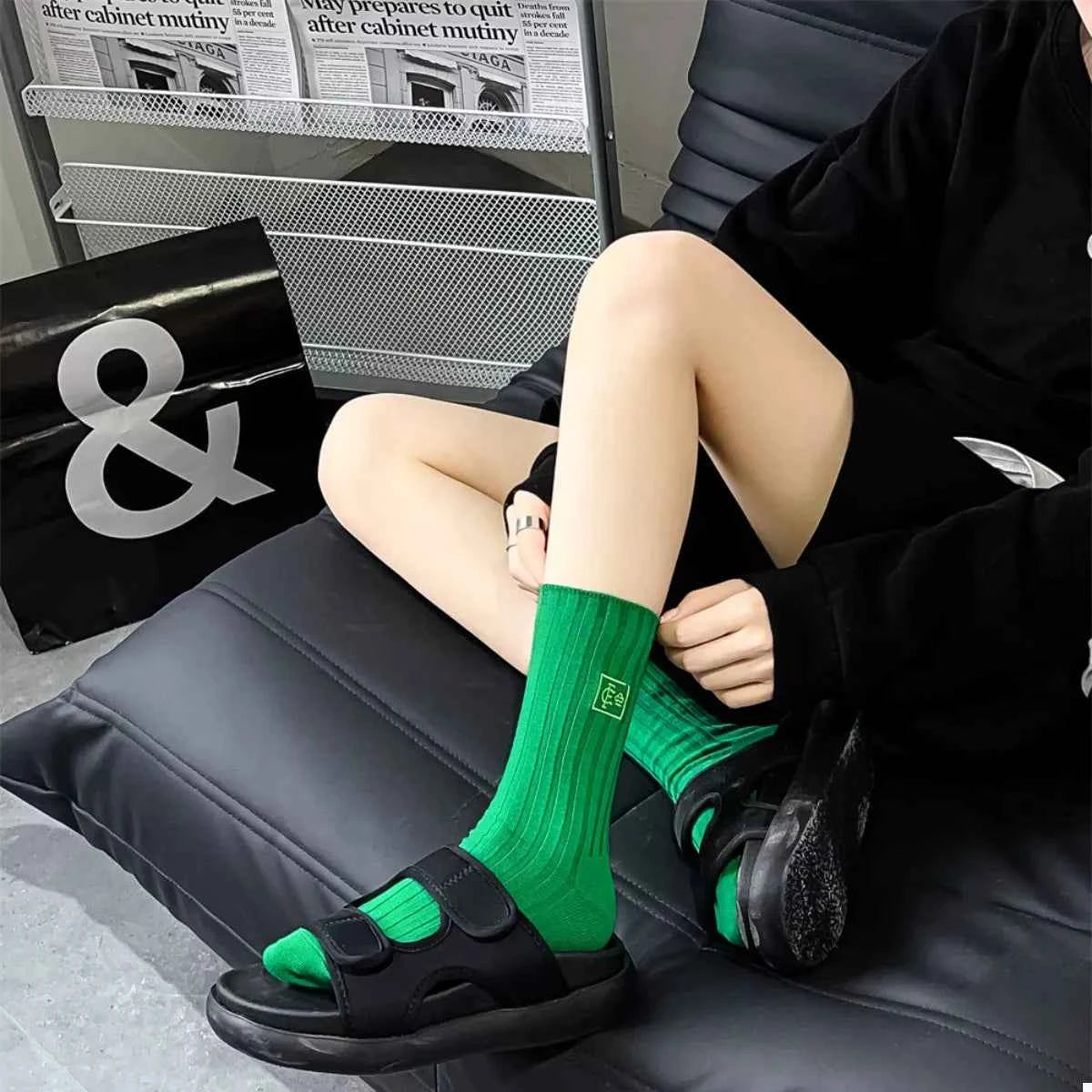 Breathable Ribbed Knit Crew Socks Dark Green One Size d32b9828-2596-4b4a-82df-d1d958ed16e8-Max-Origin