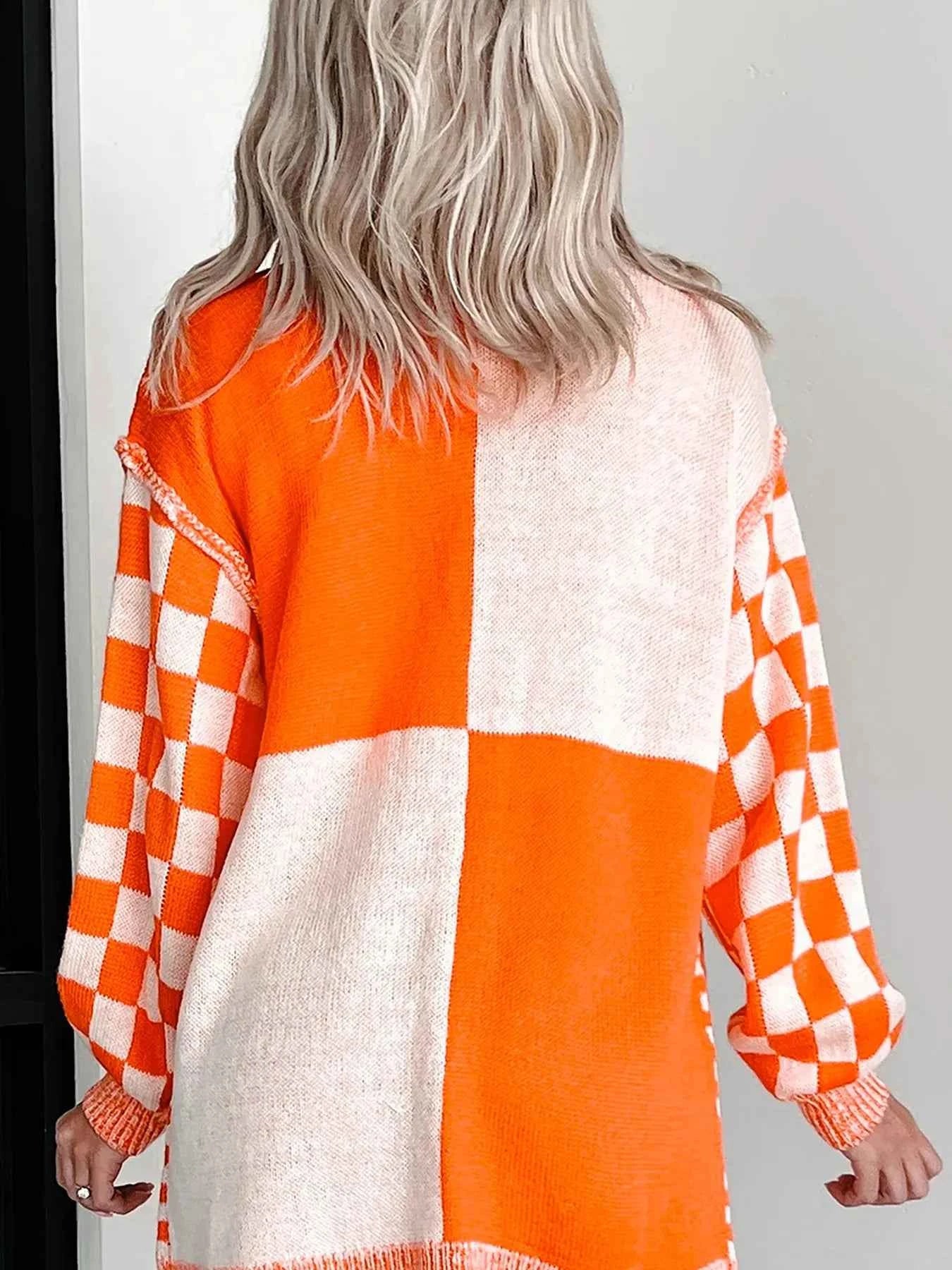 Checkered Pattern Open Front Cardigan d37775cc-5409-4e55-990d-c18ef9e622a4-Max-Origin
