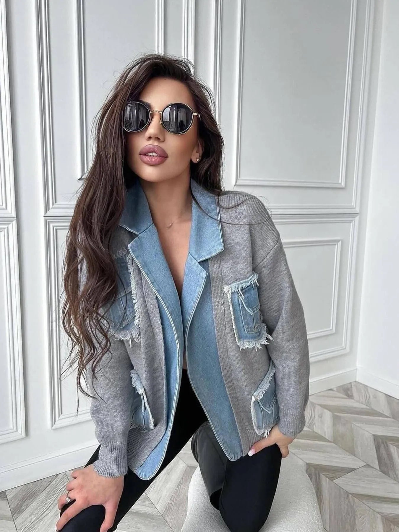 Raw Hem Denim Pocket Patchwork Cardigan d3837d26b84946d098584b5c7e03088c-Max-Origin