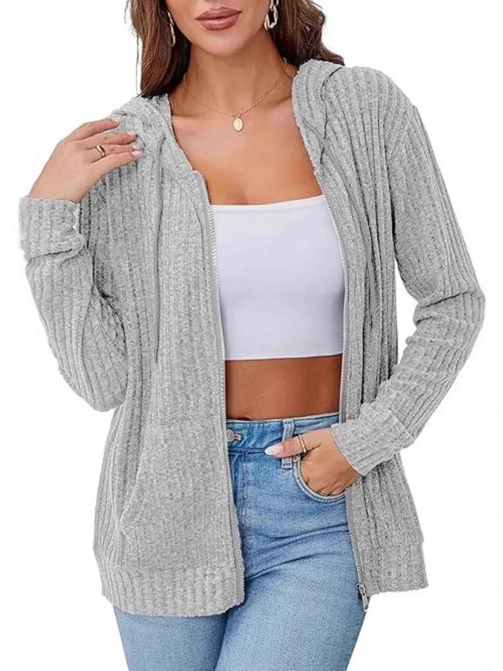 Ribbed Zip Up Hooded Outerwear d385e5a2871241b99afd8f7126d491b5-Max-Origin