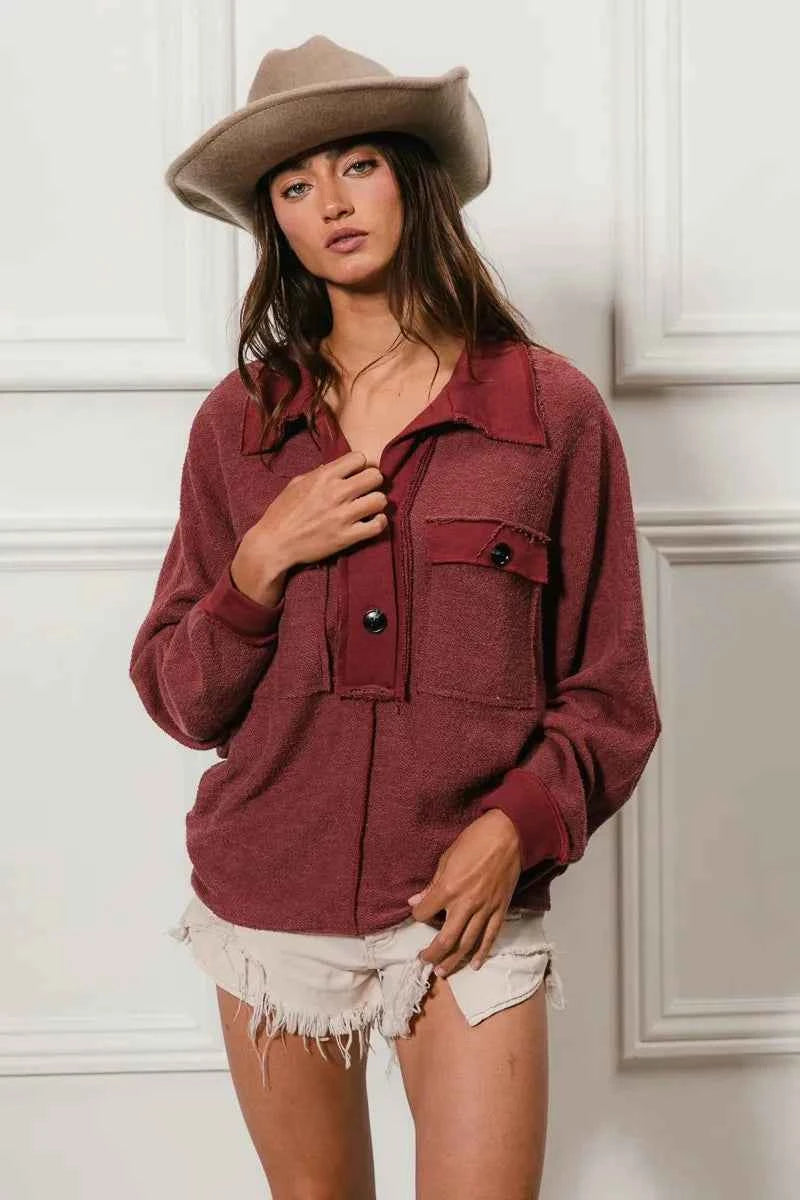 BiBi Cp French Terry Cut Edge Detail Collared Top d3a56b90517441119972169f5a5aaf22-Max-Origin