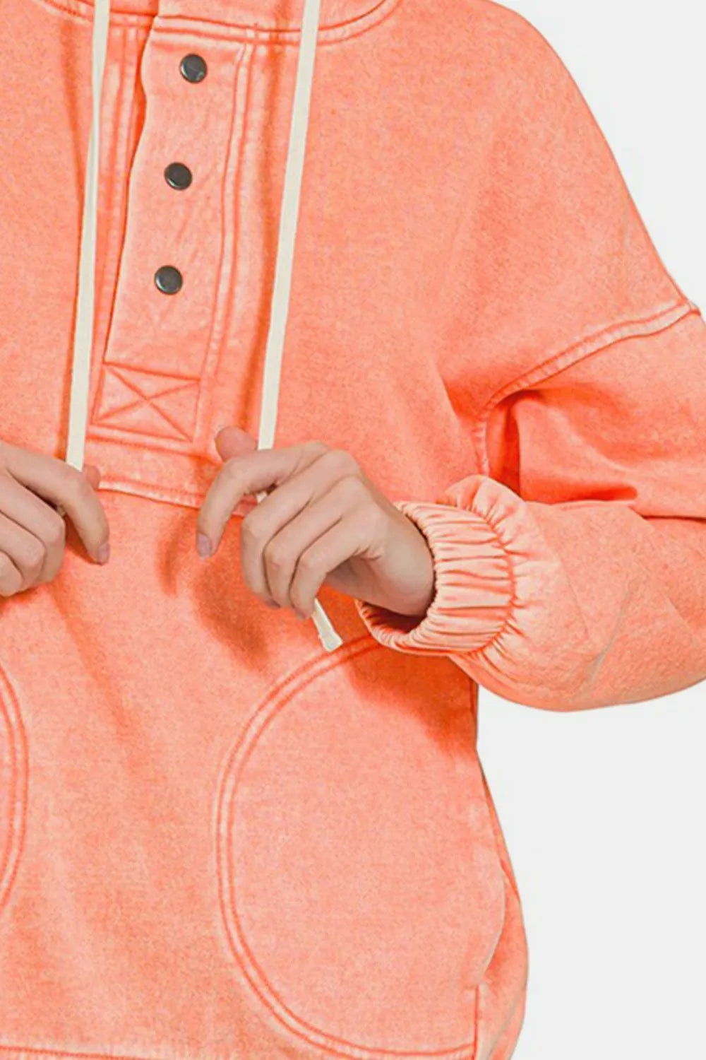 Zenana Drawstring Half Snap Dropped Shoulder Hoodie d3c355a0-eb83-4d5b-873a-a314eec7efe5-Max