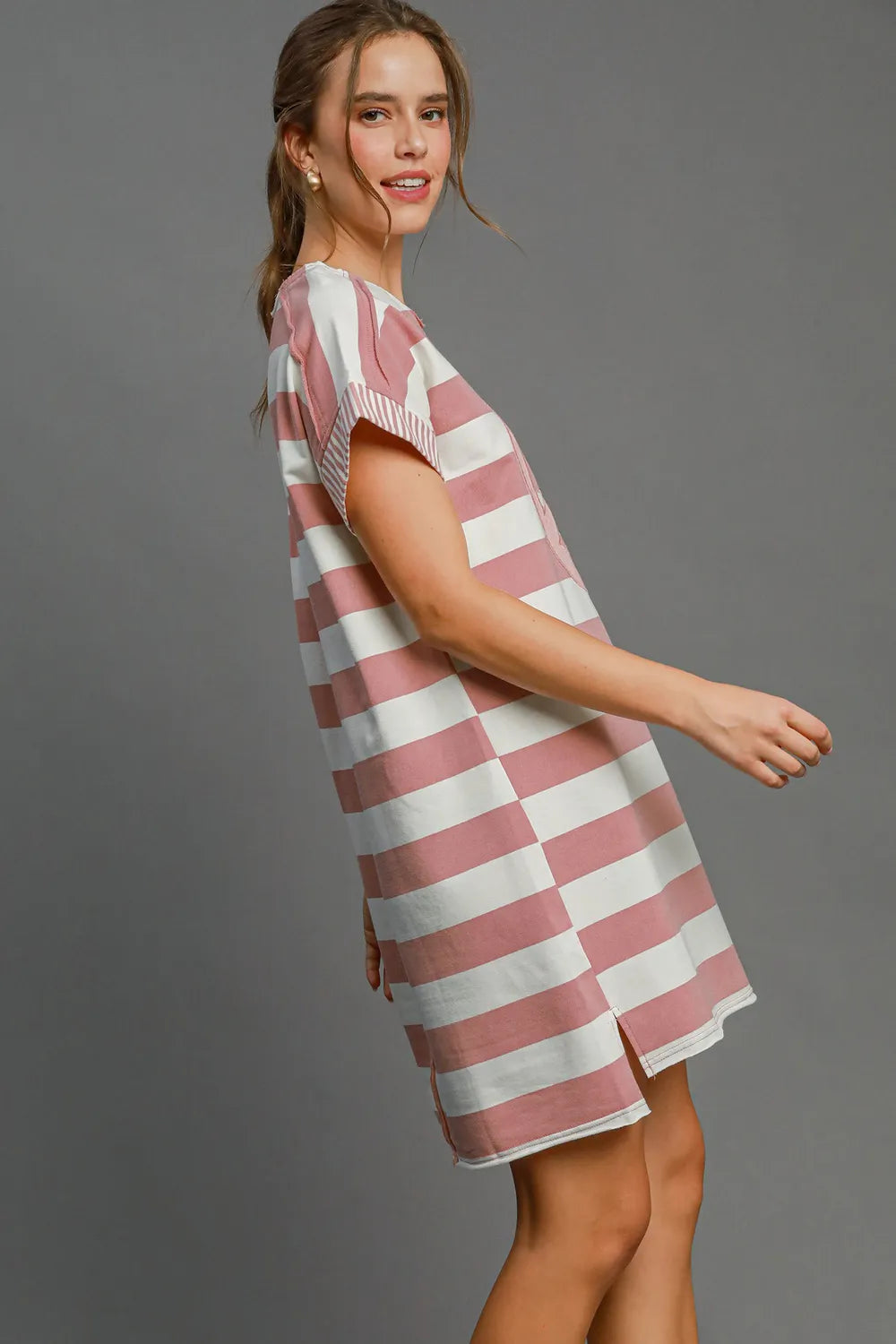 Umgee Peace Applique Striped Short Sleeve Mini Dress d3e1a0c8-d779-4420-87f8-cf78e2055a4d-Max