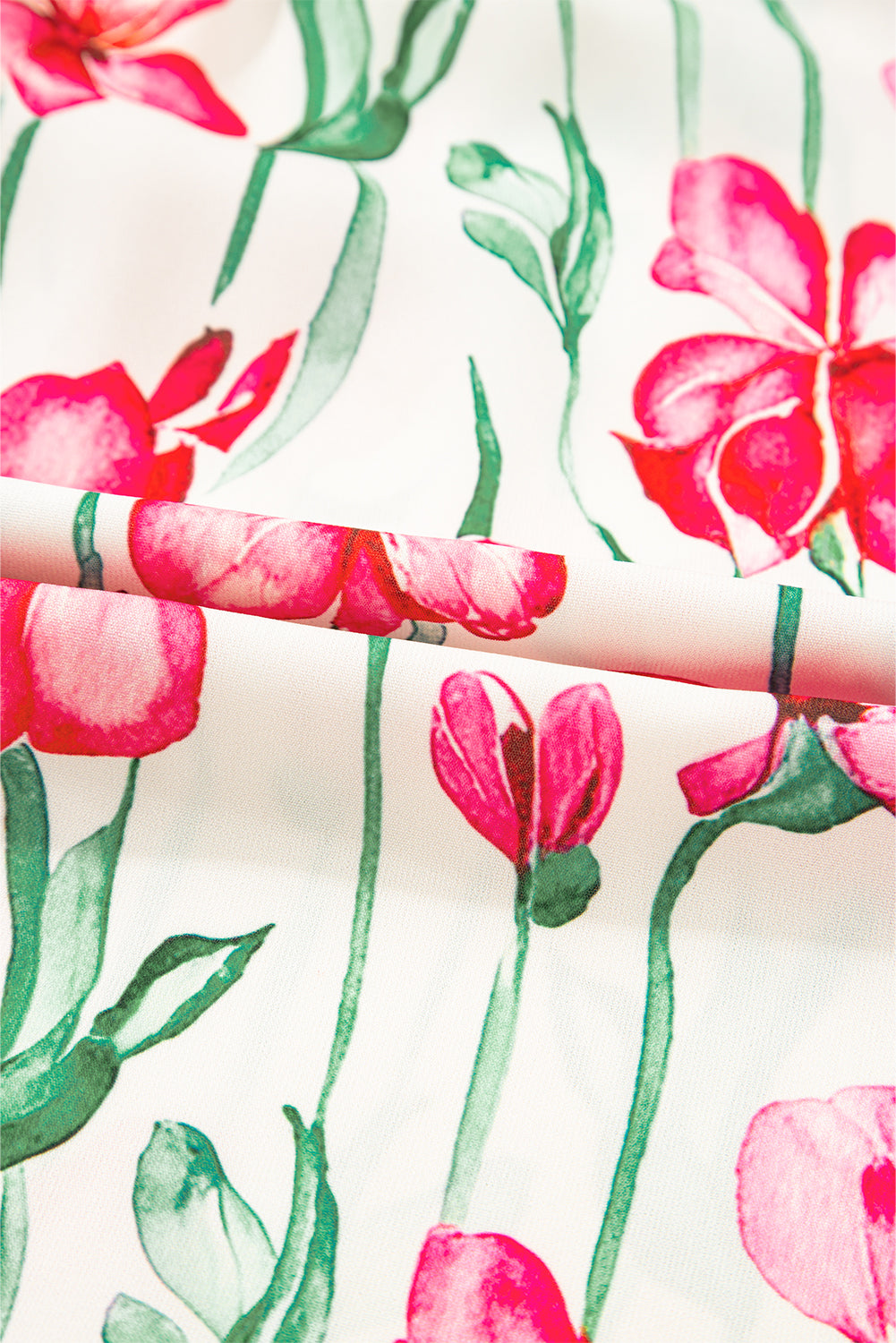 Pink Plus Size Floral Print Striped Trim V Neck Blouse d3f46368767689cf