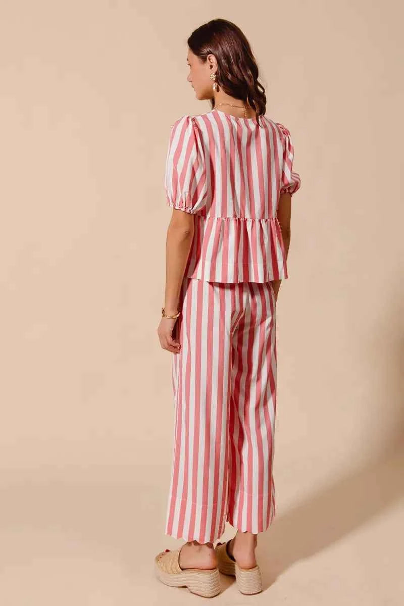 SO ME Front Tie Stripe Top With Puff Sleeves and Wide Leg Pants Set d3fb8756a2bd46a4bdd7df7196d0fbcb-Max-Origin