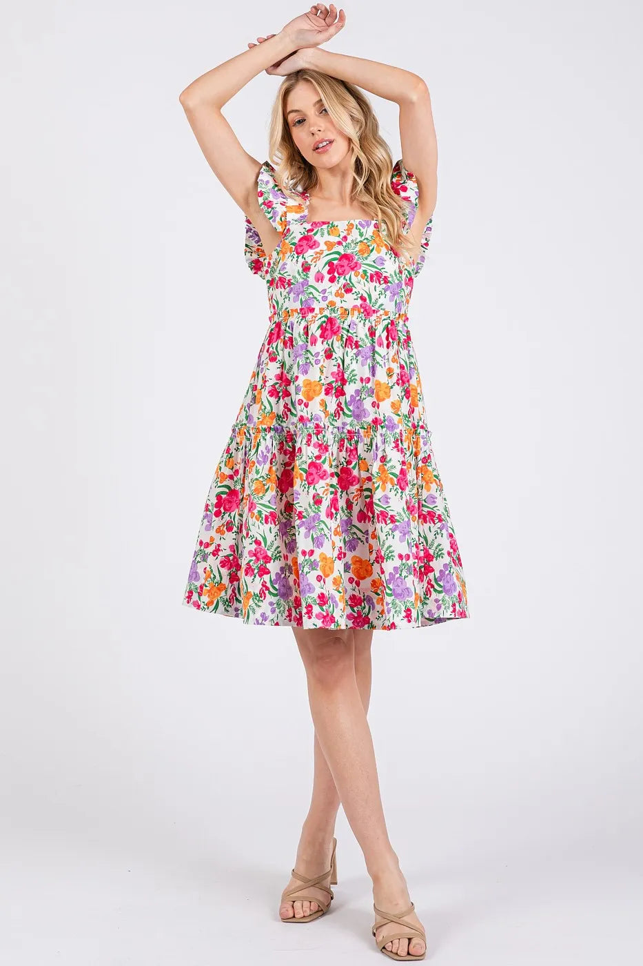 Mittoshop Flower Print Ruffle Shoulder A-line Mini Dress d408883561be42ebba577094c65ec1d9-Max-Origin