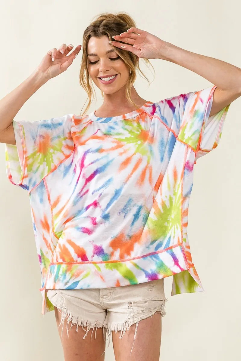BiBi Tie Dye Print Jersey Stitched Uneven Hem Top d417ce691a9542fab9af5e66097a9b13-Max-Origin