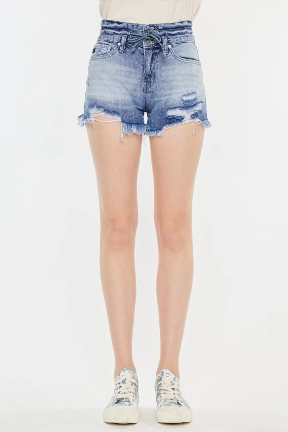 Kancan High Rise Frayed Hem Denim Shorts d445e4e5-d39c-432c-9802-77f1c9a6ef24-Max