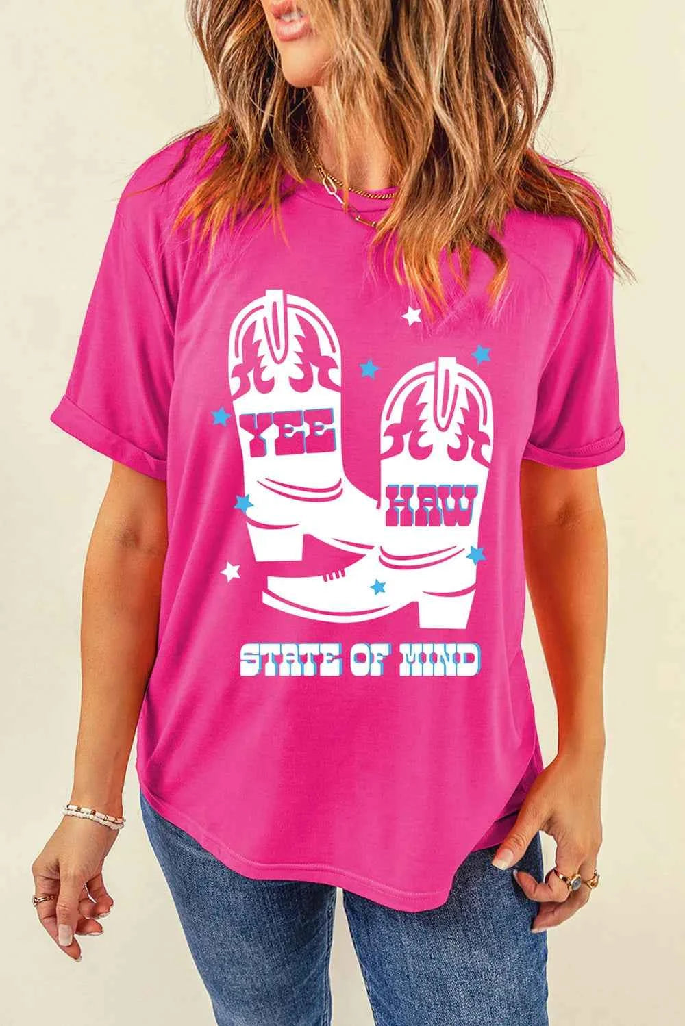 Graphic Round Neck Short Sleeve T-Shirt Hot Pink d4616c16-c21d-4c25-b2df-5d4e3662ce43-Max