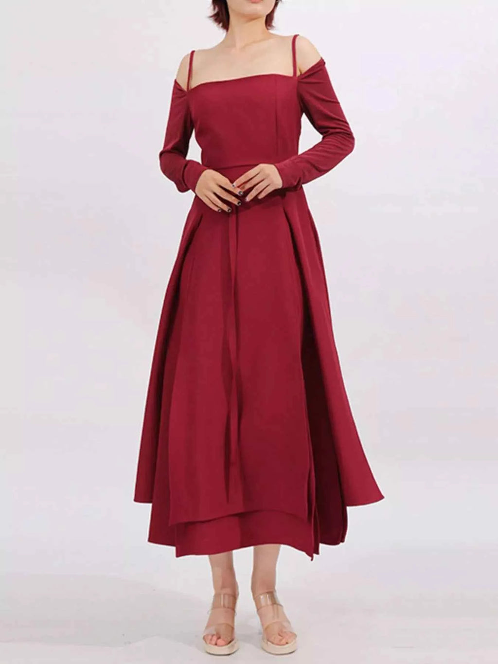 Slit Spaghetti Strap Long Sleeve Dress d46438be-cdcf-4c52-b6fe-c4637c01dad8-Max-Origin