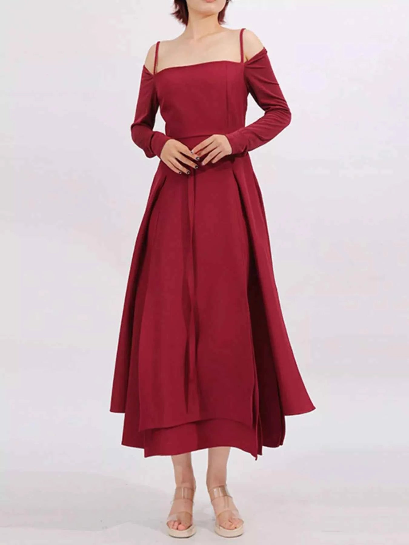 Slit Spaghetti Strap Long Sleeve Dress d46438be-cdcf-4c52-b6fe-c4637c01dad8-Max-Origin