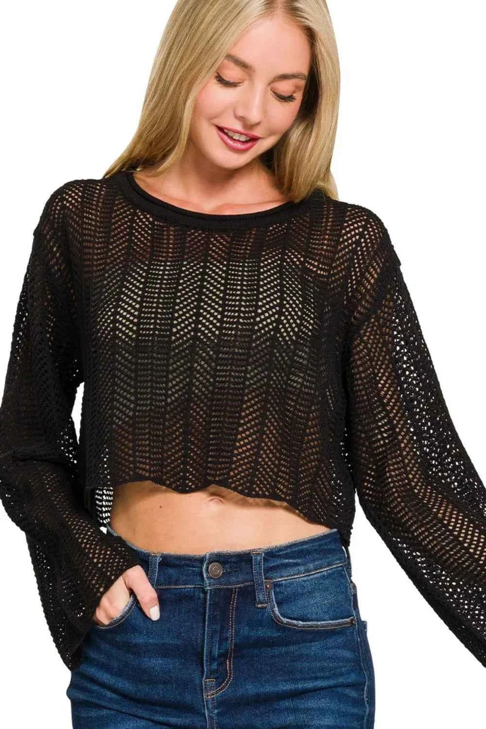 Zenana Open Knit Cropped Sweater d4813888-fedd-44e0-ad21-0af3263273f0-Max-Origin