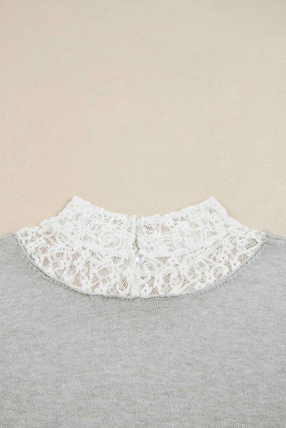 Light Grey Button Keyhole Lace Patchwork Drop Shoulder Sweater d4cc5cfe6a5f9082