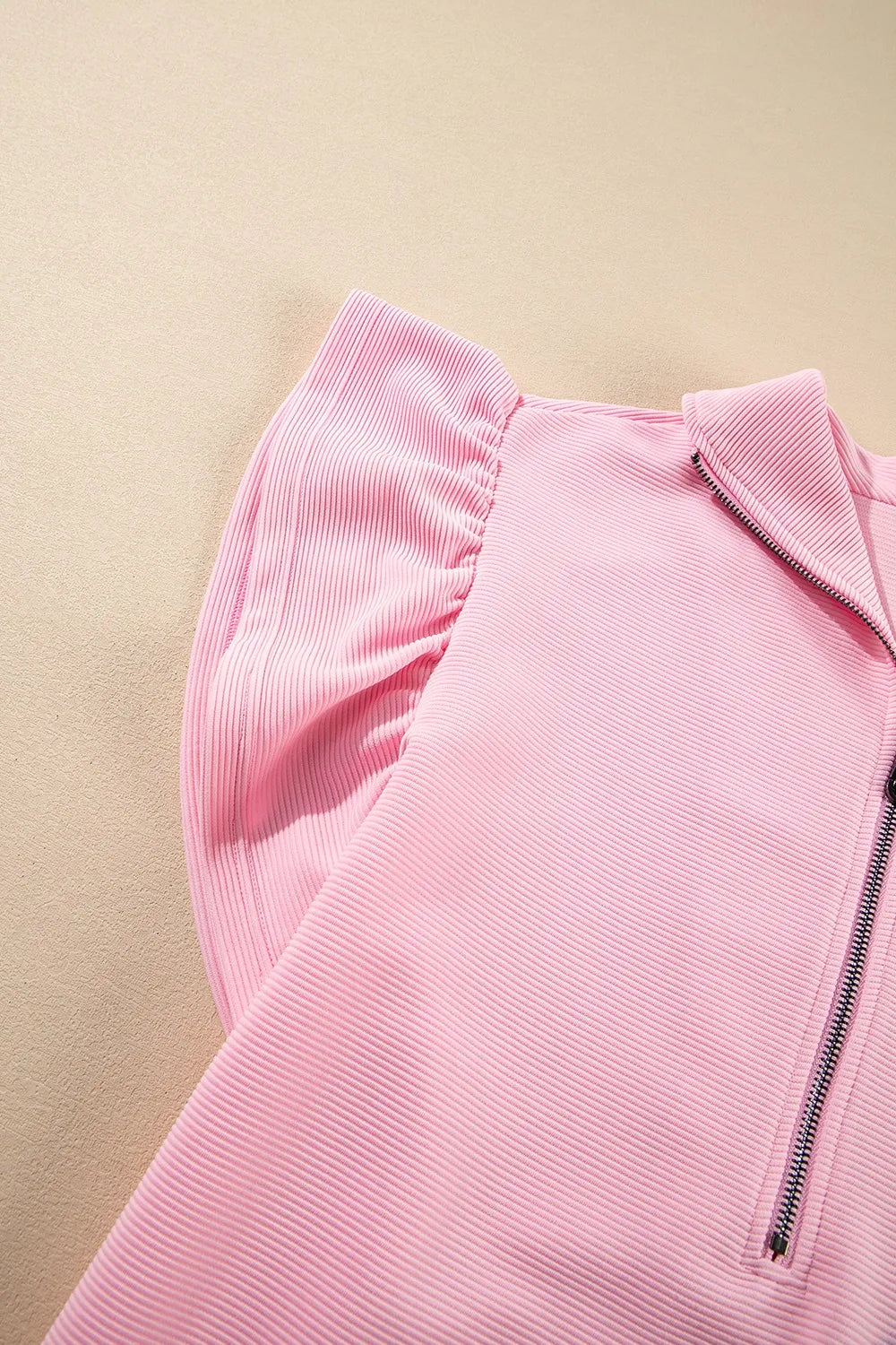 Textured Ruffled Sleeve Zipped Top and Wide Leg Pants Set d4cec04c-44fe-42c6-a64e-f158a874c3a6-Max-Origin