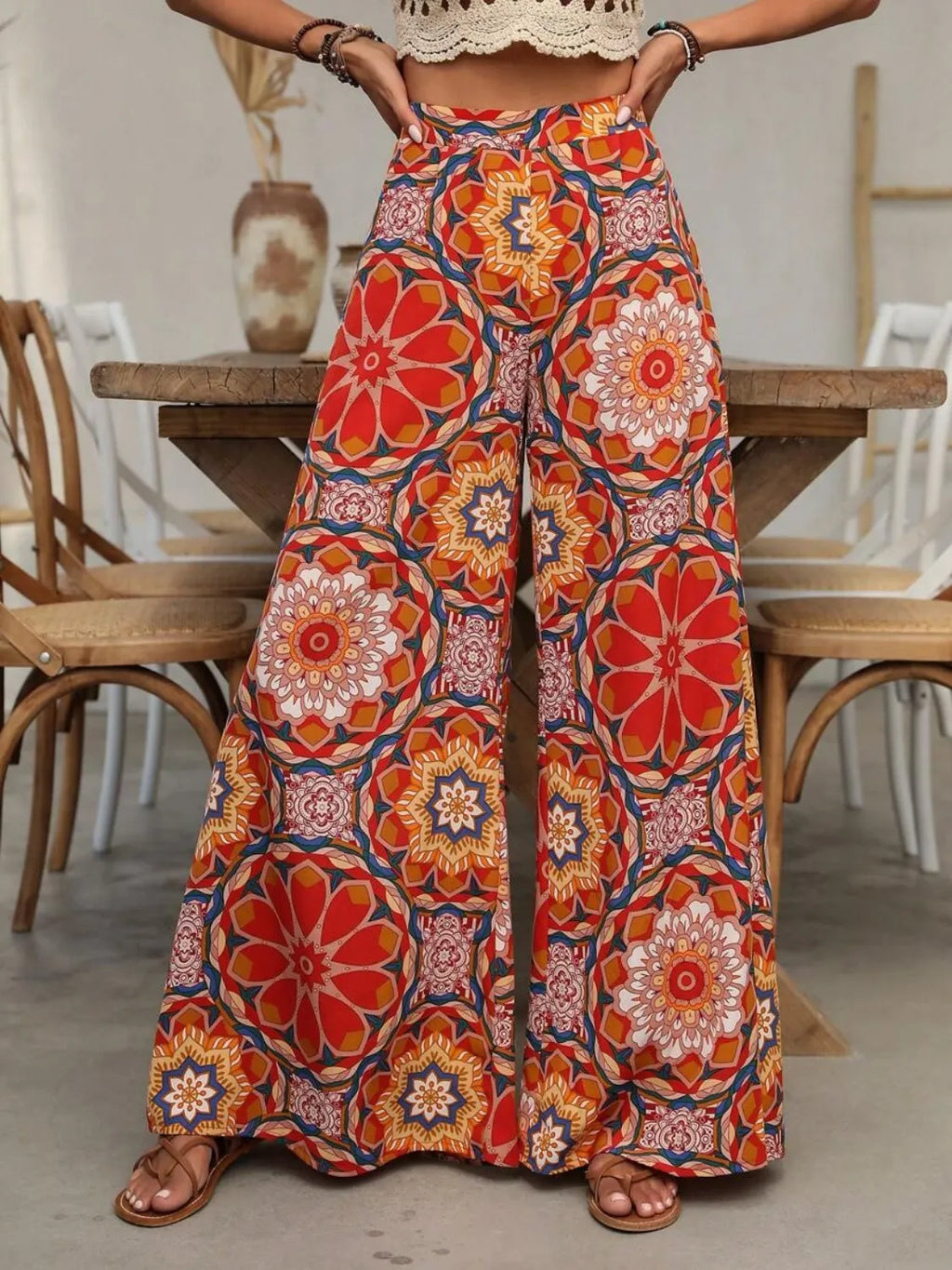 Printed Wide Leg Pants Orange-Red d4e1b013-427b-48b2-8ffe-706cded37973-Max-Origin