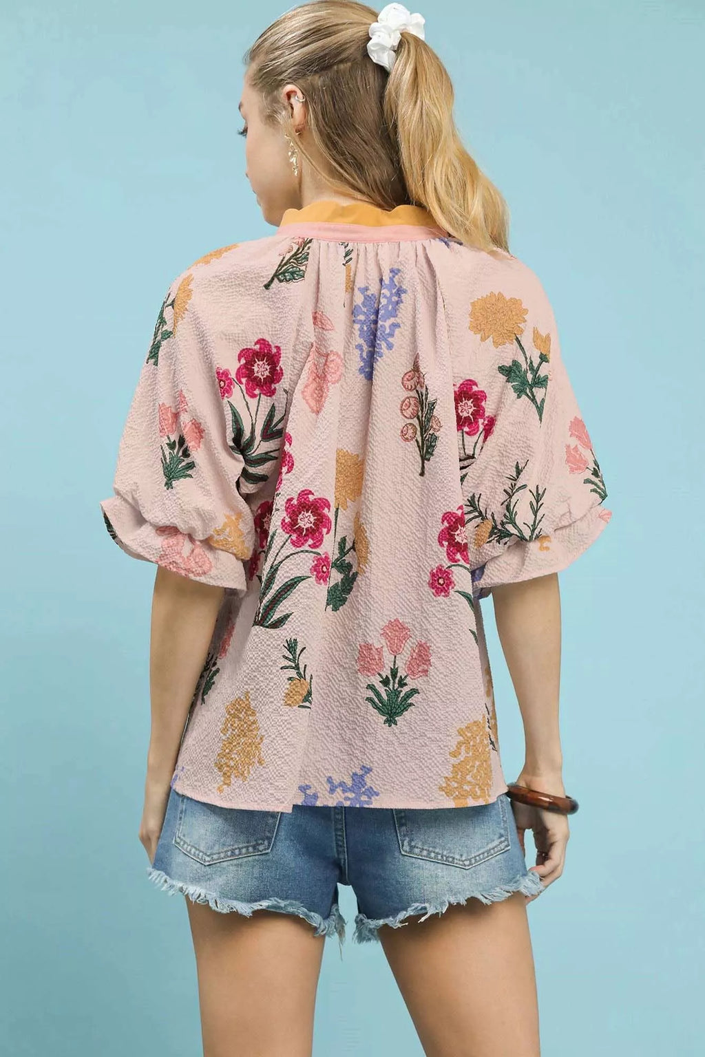 Umgee Floral Puff Sleeve Blouse with Scallop Trim Collar d4ed4dd0-d06c-48fc-9a3e-e1002b62f248-Max-Origin