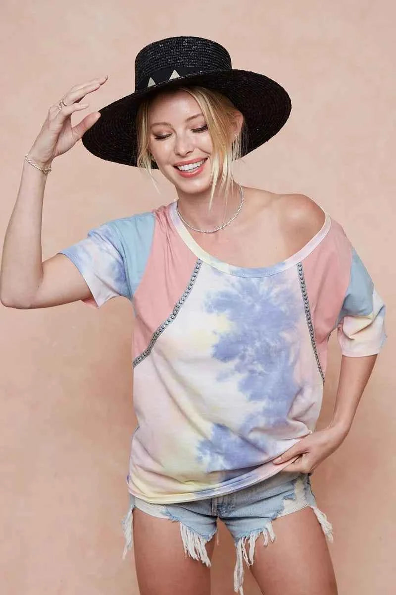 BiBi Tie Dye Printed Cotton Color Block T-Shirt d4f0b3bc78b04b3183da87dba9437bbb-Max-Origin