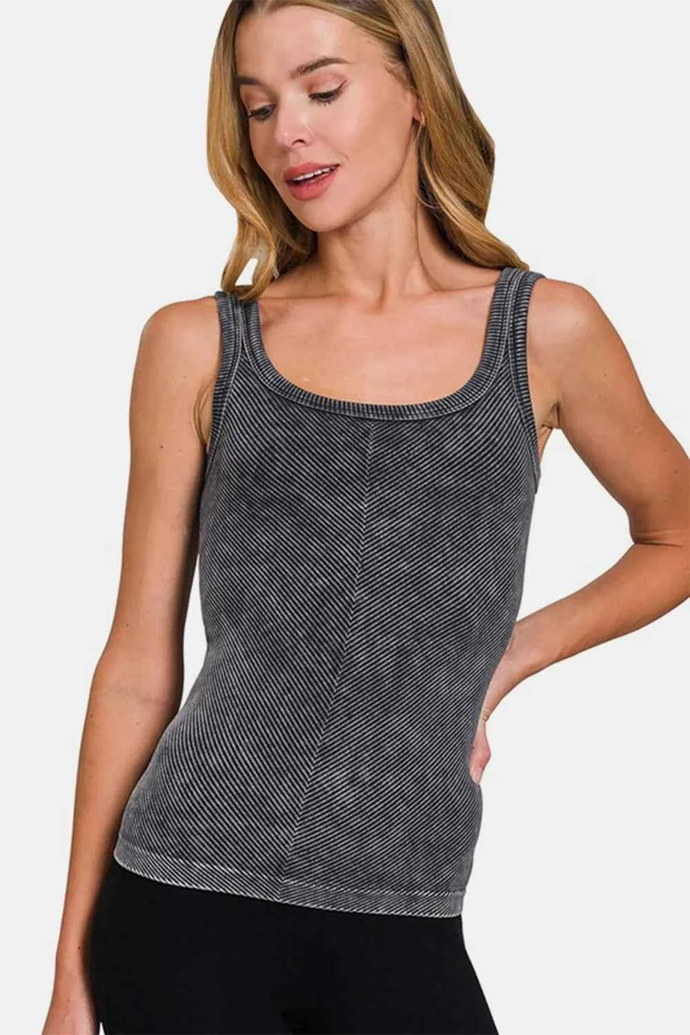 Zenana Ribbed Scoop Neck Tank Black d5006f46-16c5-4732-af55-c7370899e331-Max