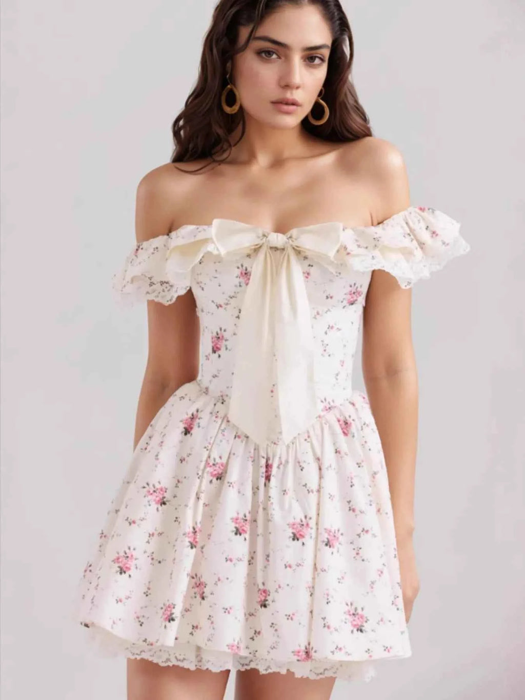 Off-Shoulder Floral Lace Trim Mini Dress Floral d505608e-8d6b-48dc-92e4-3747183a4a1c-Max-Origin