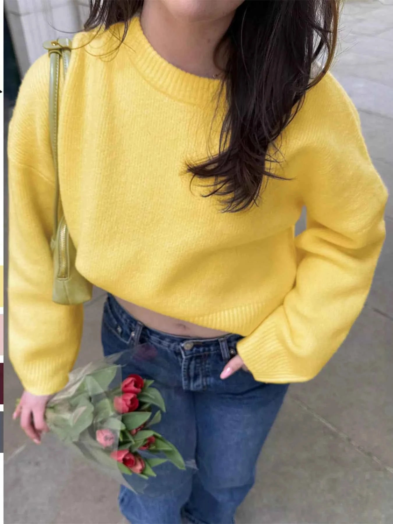 Ribbed Round Neck Dropped Shoulder Sweater Yellow d525d754150e4a798d59b08f06e93ea7-Max-Origin