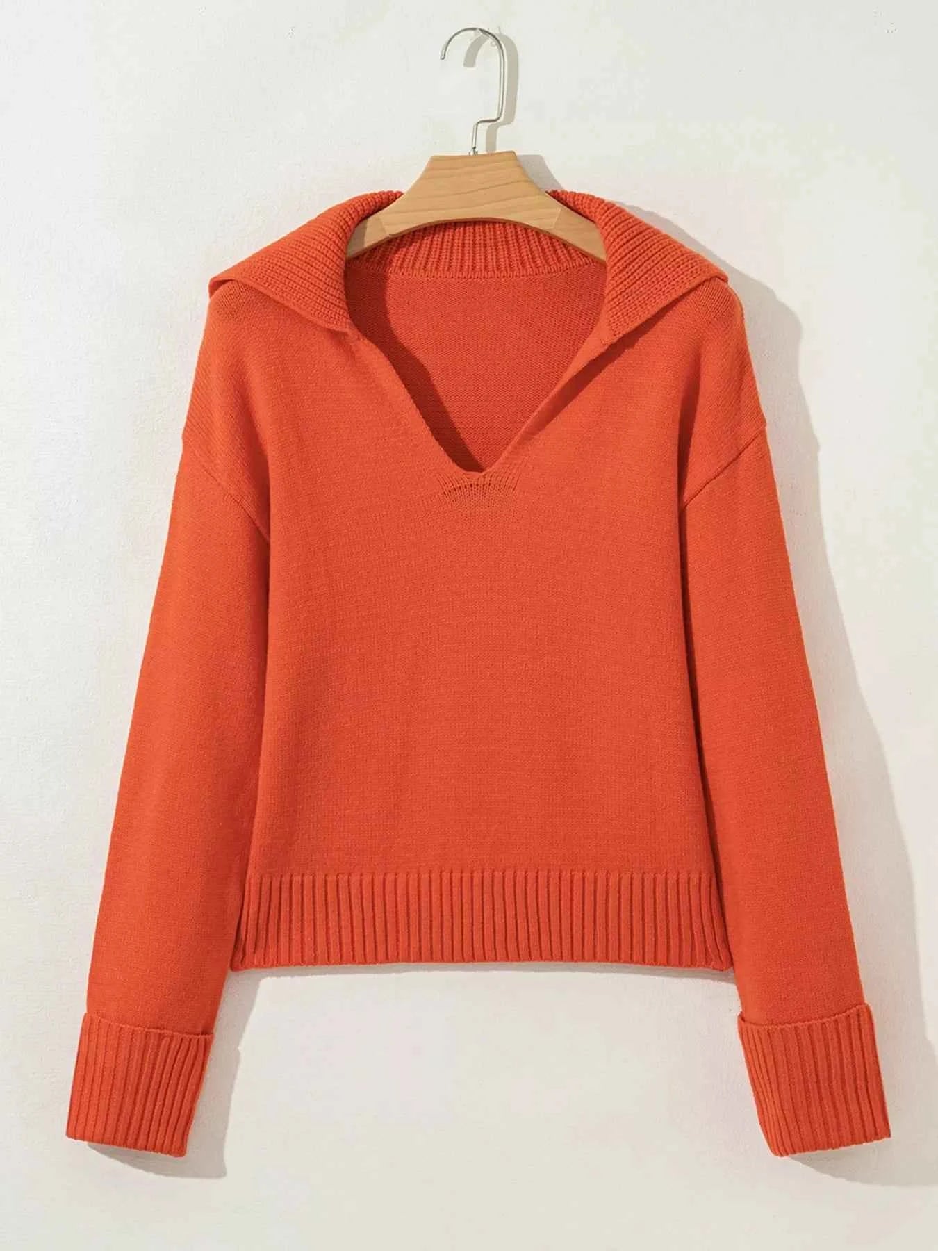 Collared V Neck Ribbed Edge Sweater d52fe76d4dc949489ab655606be42b04-Max-Origin