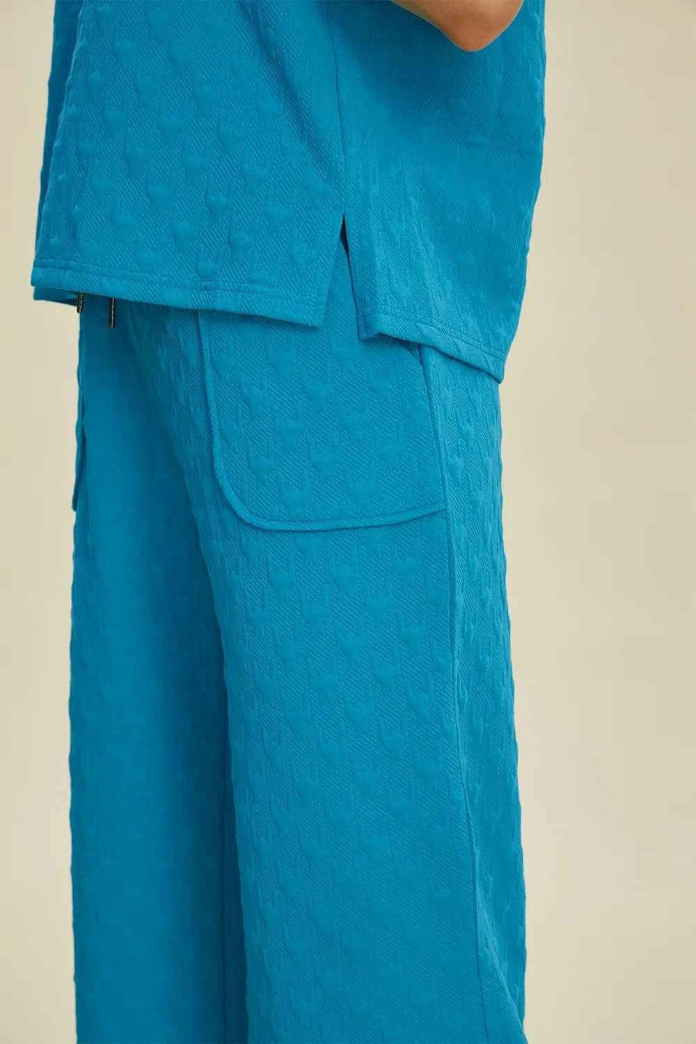 Double Take Full Size Texture Drawstring Short Sleeve Hoodie and Pocketed Pants Set d569715d-3cec-48f7-8490-b333847147b2-Max