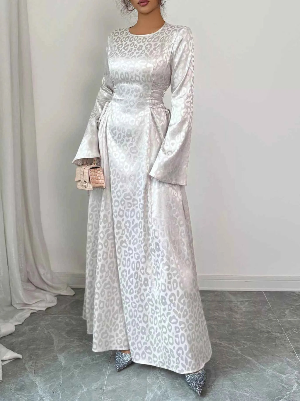 Leopard Lace Up Long Sleeve Maxi Dress Apricot d58351a0-eb70-40d4-9e0d-42f4a0cda89f-Max-Origin