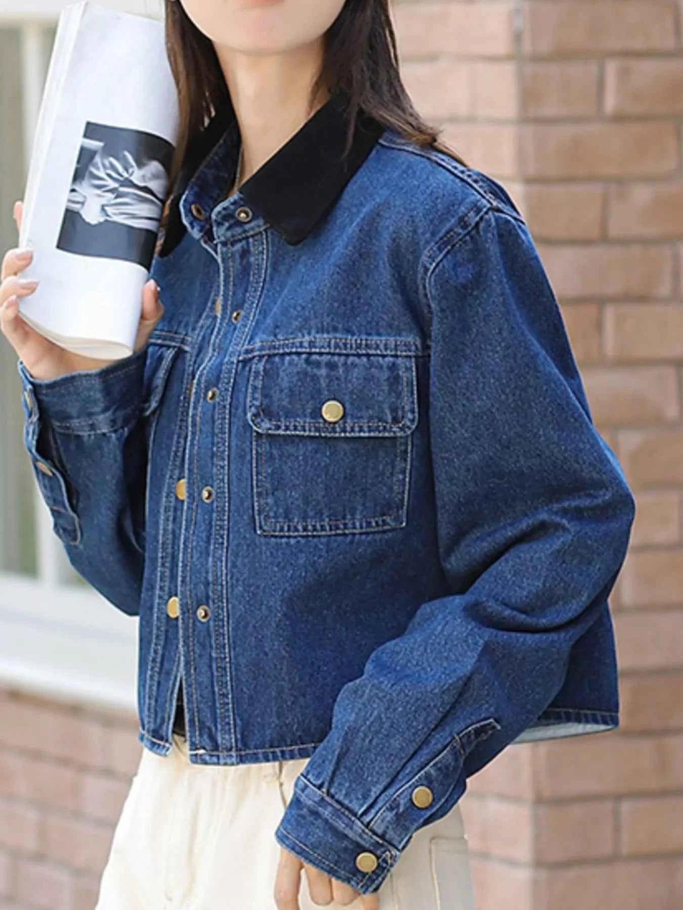 Snap Down Denim Jacket with Chest Pockets d5ceef54-7a04-4daa-b99e-7a53100c9773-Max-Origin