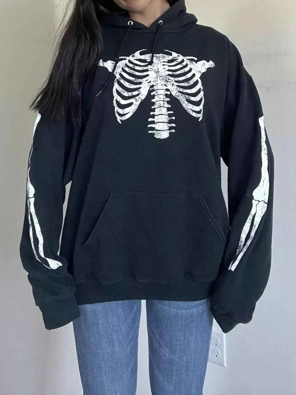 Drawstring Skeleton Long Sleeve Hoodie Black d5fb7865e9a24d0fb9c399864172724e-Max-Origin
