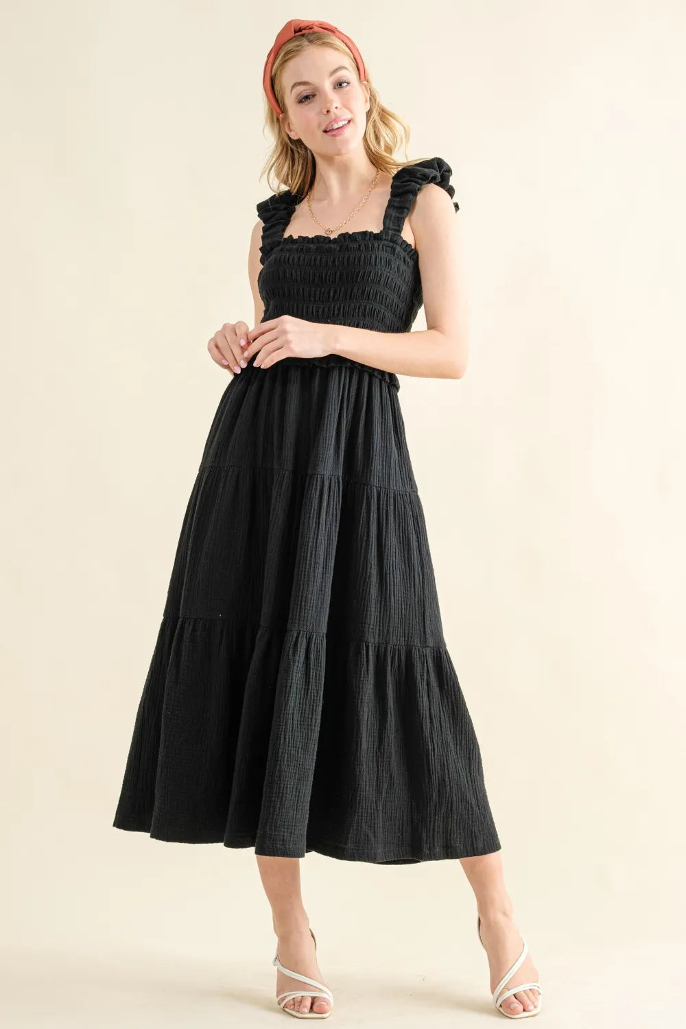And The Why Smocked Ruffled Tiered Dress Black d6027482-d301-49b6-98dc-dc48305096f2-Max