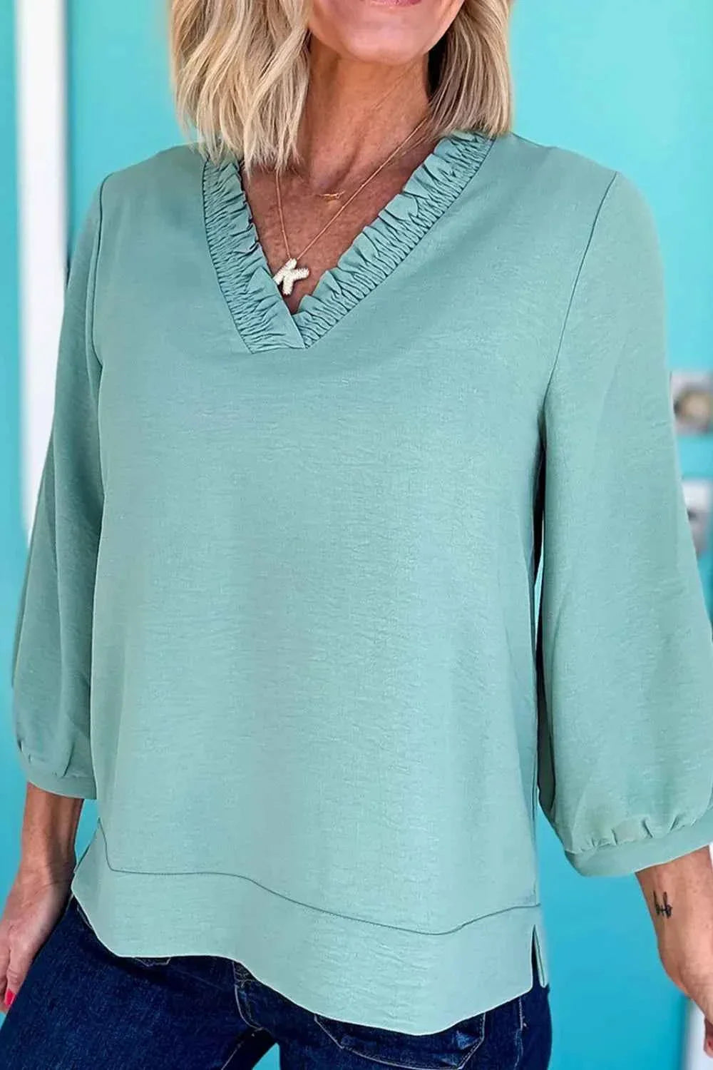 Frill Trim V-Neck Blouse d602f276-4aef-4c94-b6e6-3a781af64014-Max-Origin